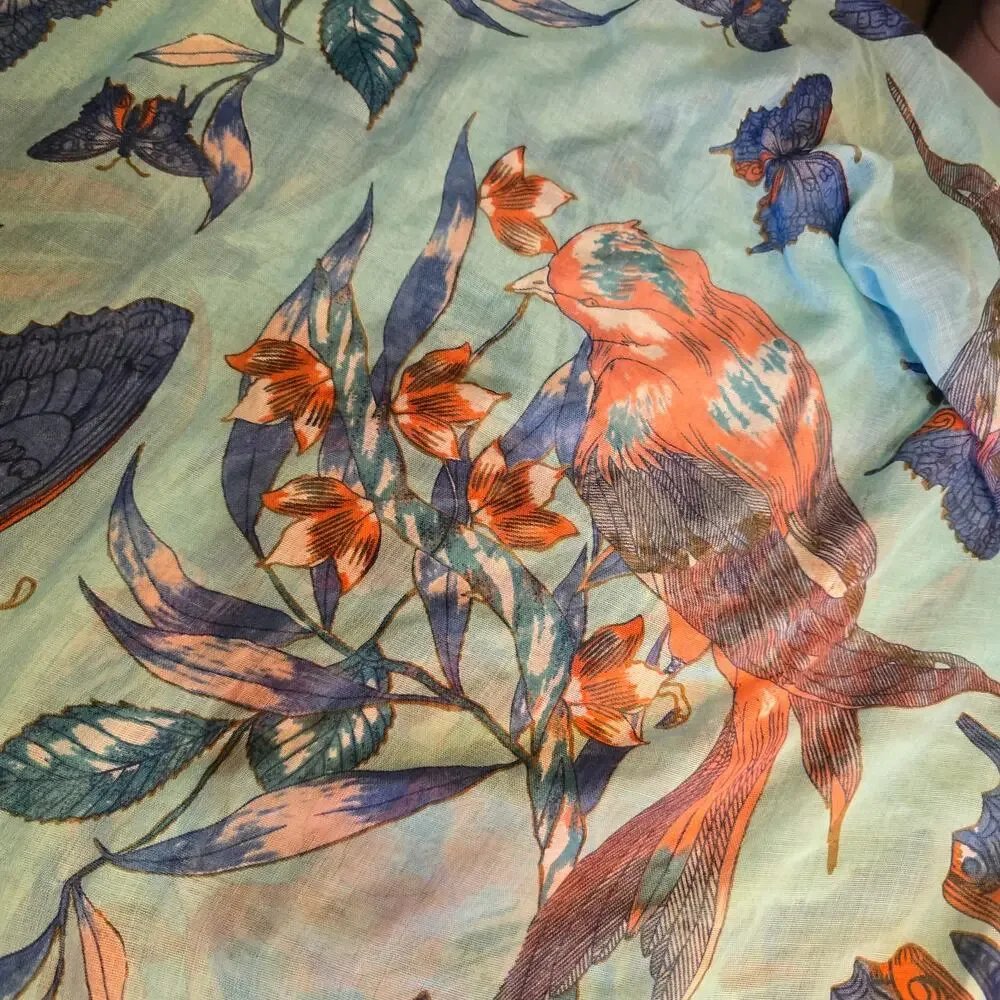 Romano Fiorenti italian silk blend butterfly bird shawl scarf
